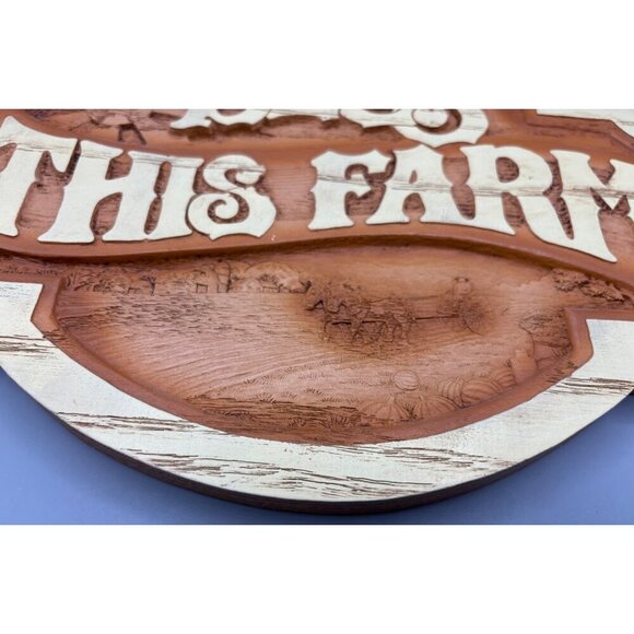 Vtg Wooden Bless This Farm Wall Hanging Rustic Decor Carved Design - Picture 2 of 5